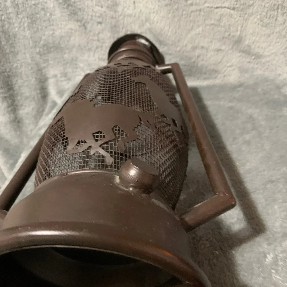 Rustic Brown Metal Horse Silhouette Mesh Hurricane Lantern Western Decor Flaw